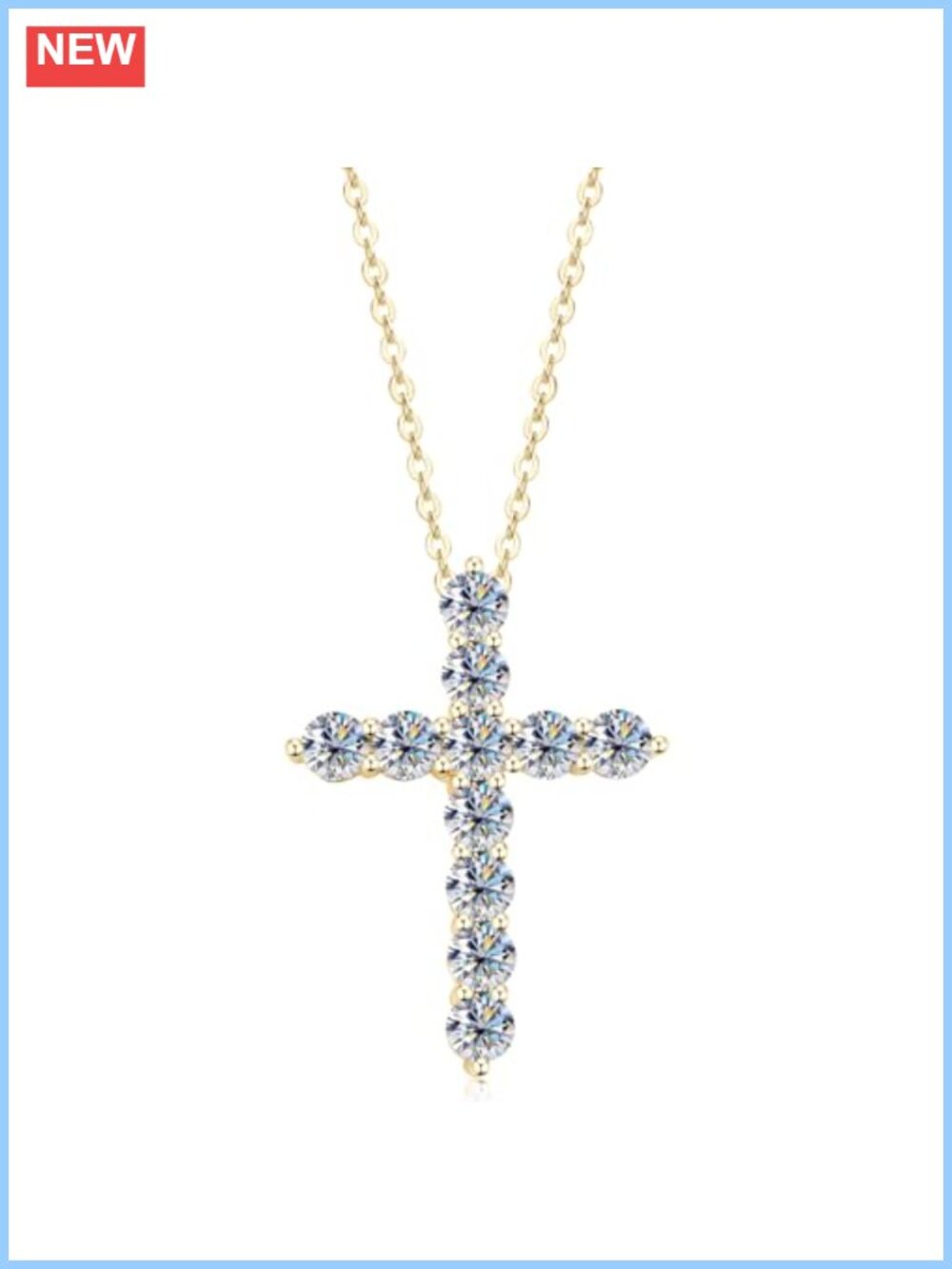 3.5mm Moissanite Cross Pendant Necklace 14K Gold Plated Women